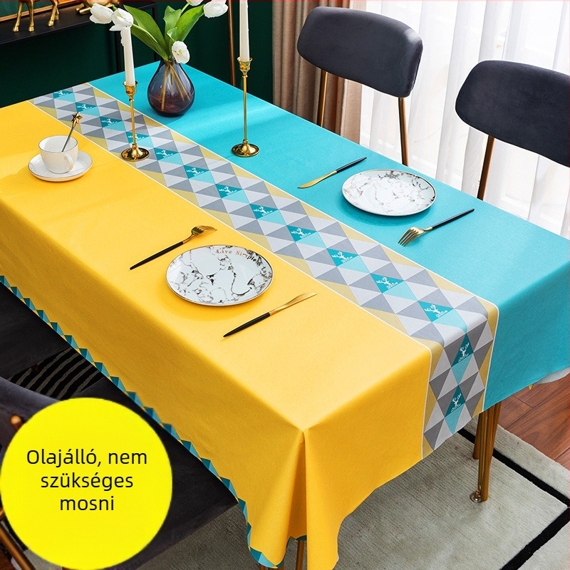 Pamut asztalterítő, vízálló, olajálló, rácsos mintázat, szállodai stílus