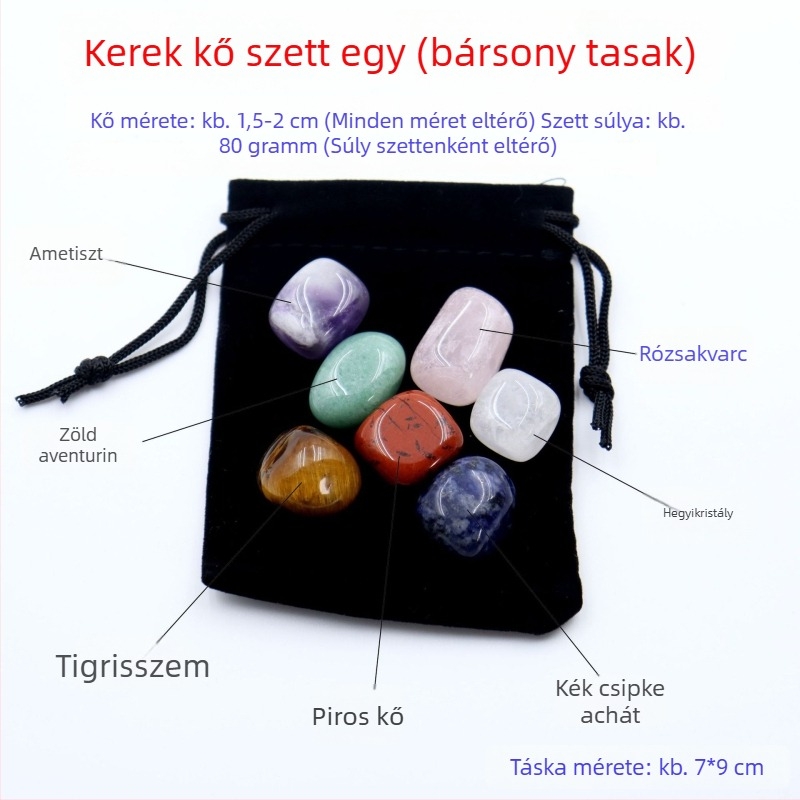 Természetes, többszínű kristályok hexagonális oszlopban, szív alakú kövekkel - ásványminta ajándékkészlet
