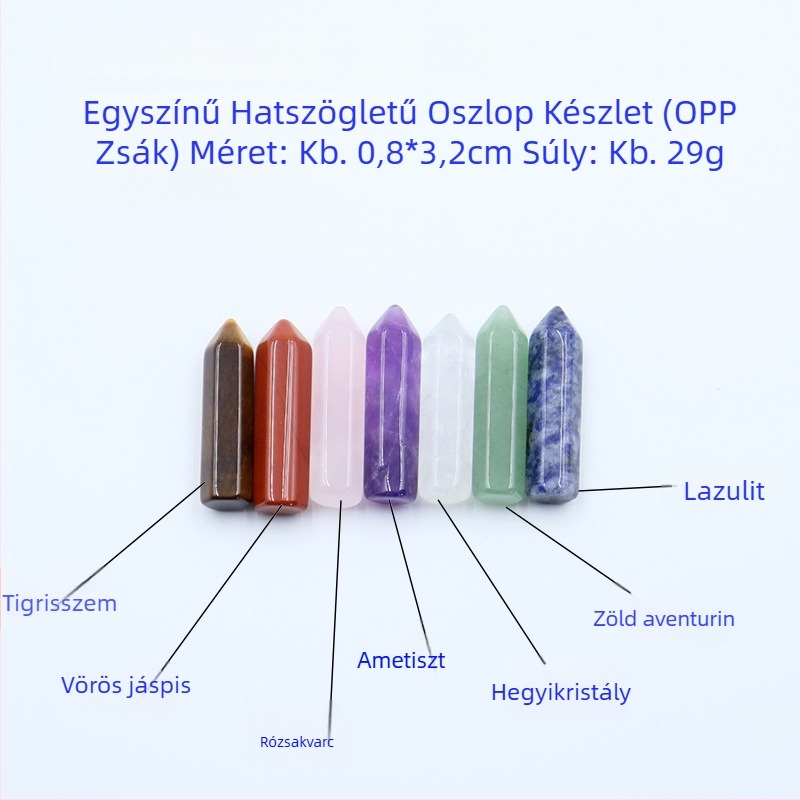 Természetes, többszínű kristályok hexagonális oszlopban, szív alakú kövekkel - ásványminta ajándékkészlet