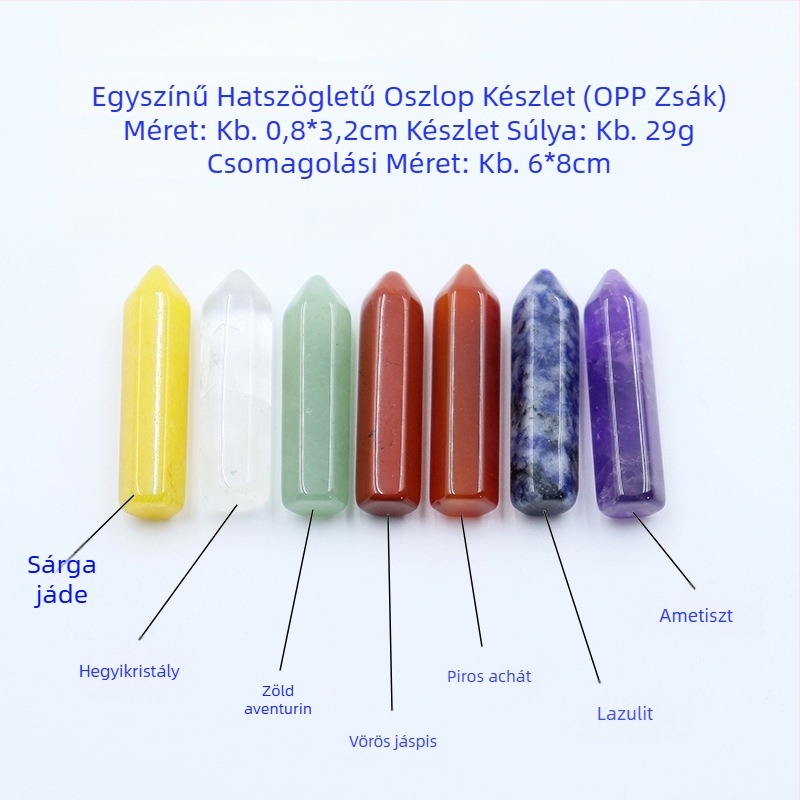 Természetes, többszínű kristályok hexagonális oszlopban, szív alakú kövekkel - ásványminta ajándékkészlet