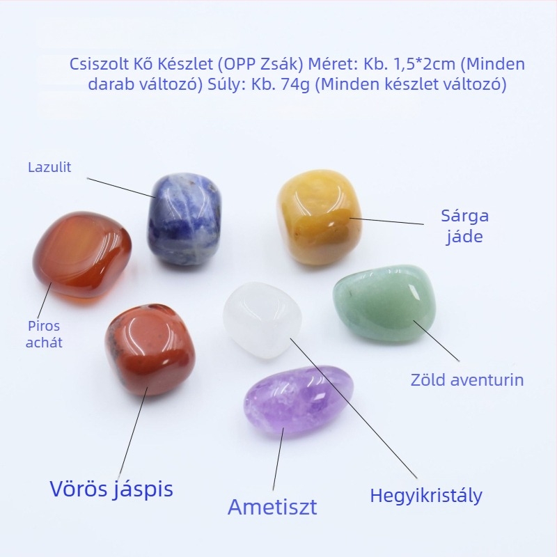 Természetes, többszínű kristályok hexagonális oszlopban, szív alakú kövekkel - ásványminta ajándékkészlet