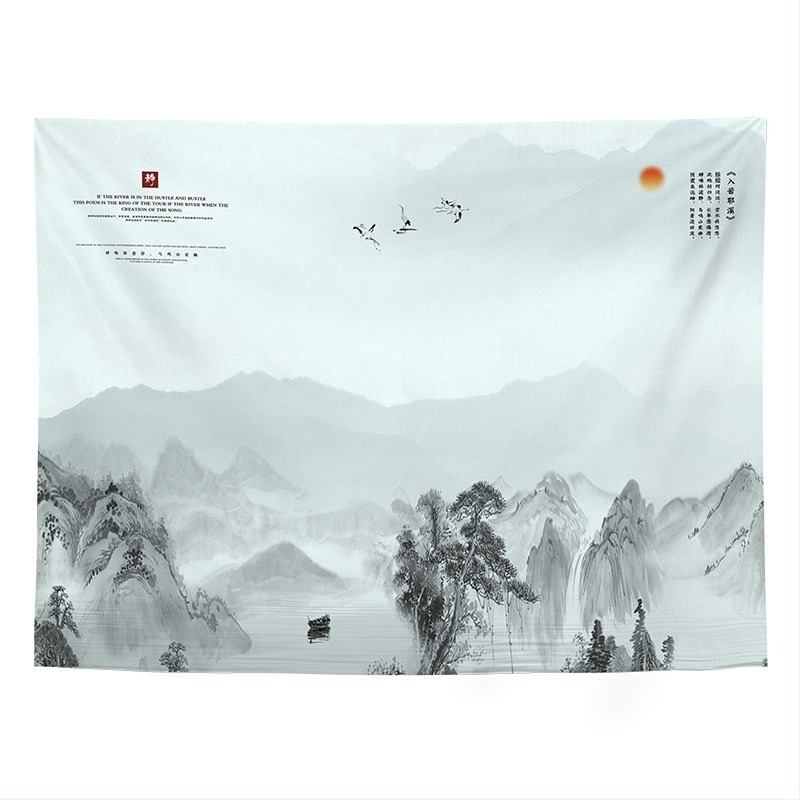Fali dísz kínai retro táj motívummal, nappali és hálószoba dísze; Anyag: 100% poliészter; Stílus: Új klasszikus; Feldolgozás: Digitális hőtranszfer; Mintázat: Táj; Forma: Téglalap