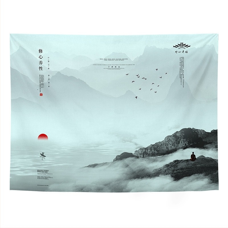 Fali dísz kínai retro táj motívummal, nappali és hálószoba dísze; Anyag: 100% poliészter; Stílus: Új klasszikus; Feldolgozás: Digitális hőtranszfer; Mintázat: Táj; Forma: Téglalap