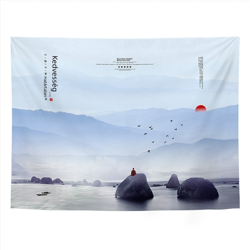 Fali dísz kínai retro táj motívummal, nappali és hálószoba dísze; Anyag: 100% poliészter; Stílus: Új klasszikus; Feldolgozás: Digitális hőtranszfer; Mintázat: Táj; Forma: Téglalap