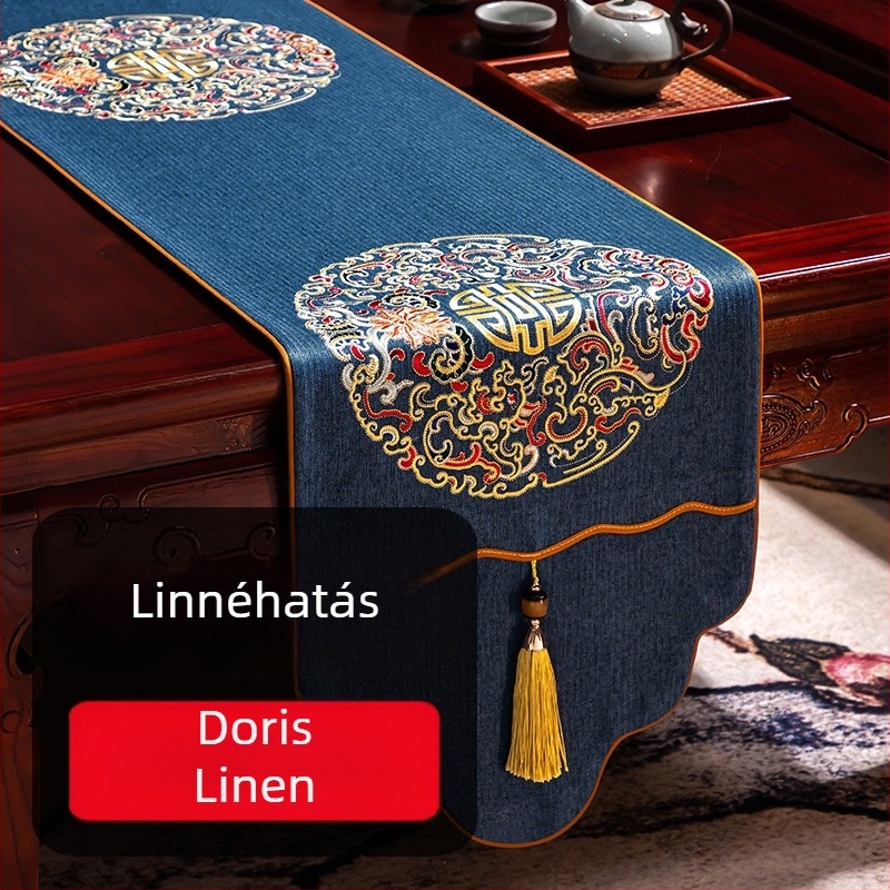 Asztali zászló textil anyagból, növény- és virágmintával, új kínai stílussal