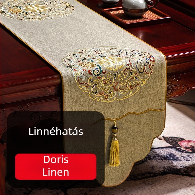 Asztali zászló textil anyagból, növény- és virágmintával, új kínai stílussal