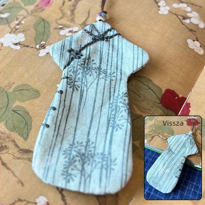 Keresztszemes készlet cheongsam medálos könyvjelzőhöz, kezdőbarát virágos minta, pamut és len anyag