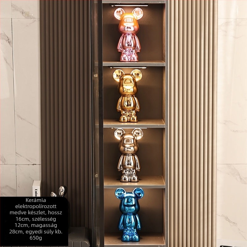 Kerámia medve figuradísz szett elektroplakált felülettel, könnyed luxus stílusú modern otthoni dekoráció, testre szabható
