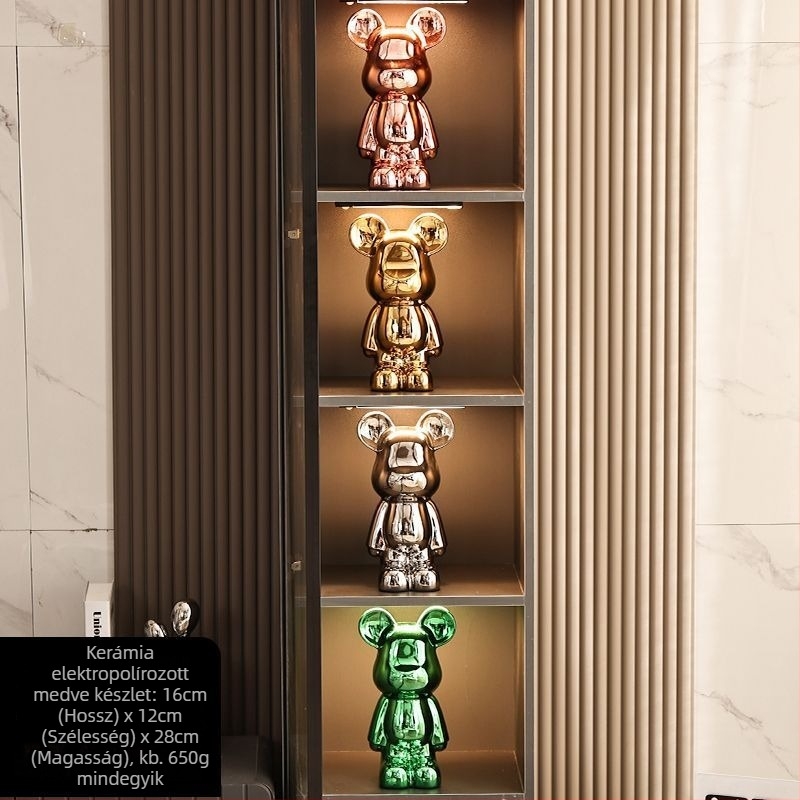 Kerámia medve figuradísz szett elektroplakált felülettel, könnyed luxus stílusú modern otthoni dekoráció, testre szabható