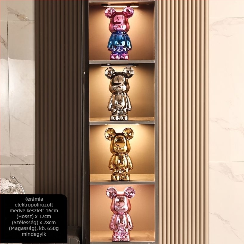 Kerámia medve figuradísz szett elektroplakált felülettel, könnyed luxus stílusú modern otthoni dekoráció, testre szabható