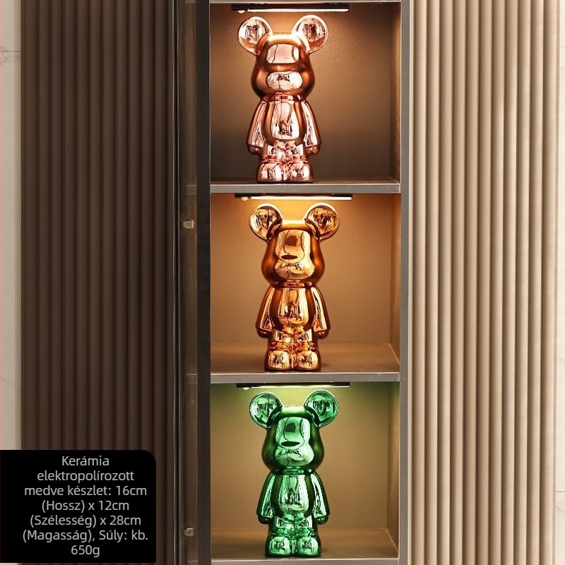 Kerámia medve figuradísz szett elektroplakált felülettel, könnyed luxus stílusú modern otthoni dekoráció, testre szabható