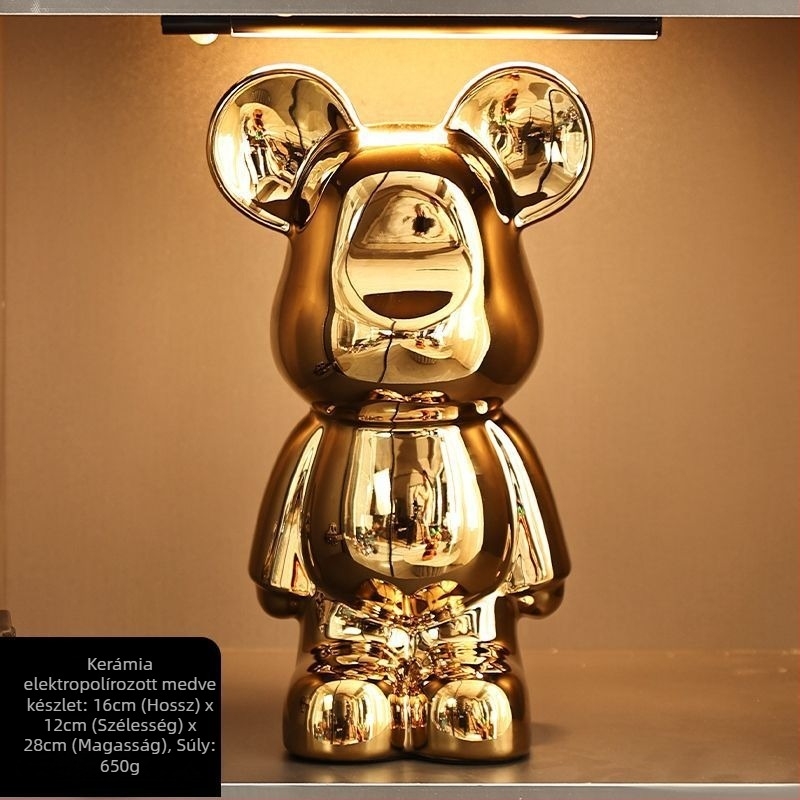 Kerámia medve figuradísz szett elektroplakált felülettel, könnyed luxus stílusú modern otthoni dekoráció, testre szabható