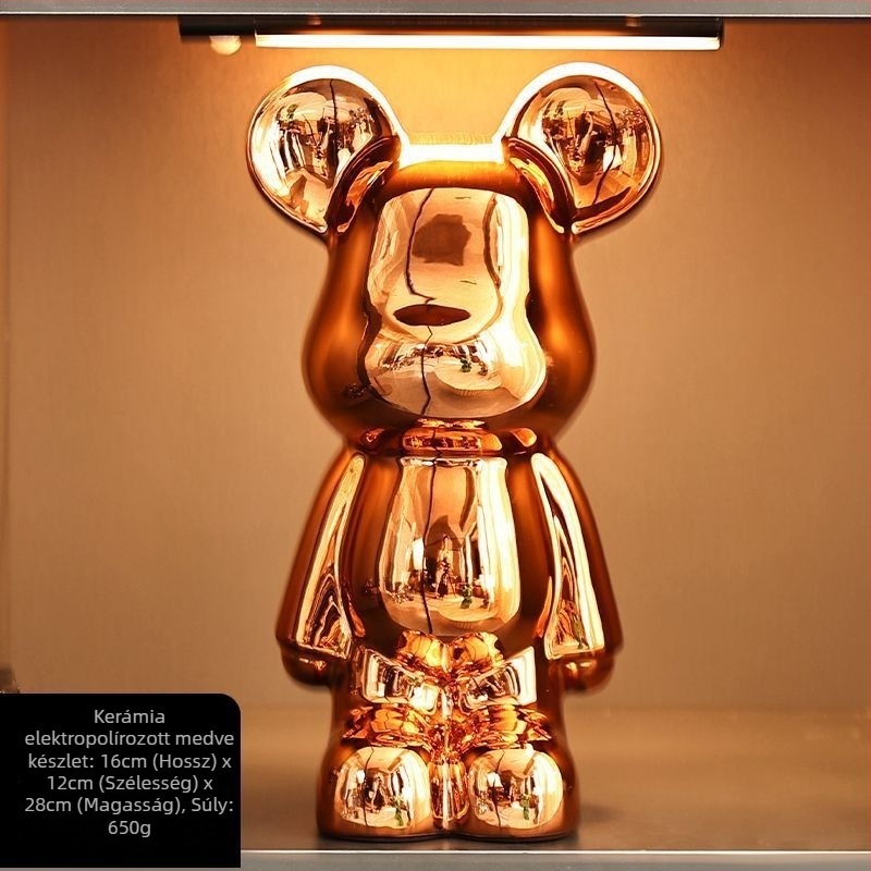 Kerámia medve figuradísz szett elektroplakált felülettel, könnyed luxus stílusú modern otthoni dekoráció, testre szabható