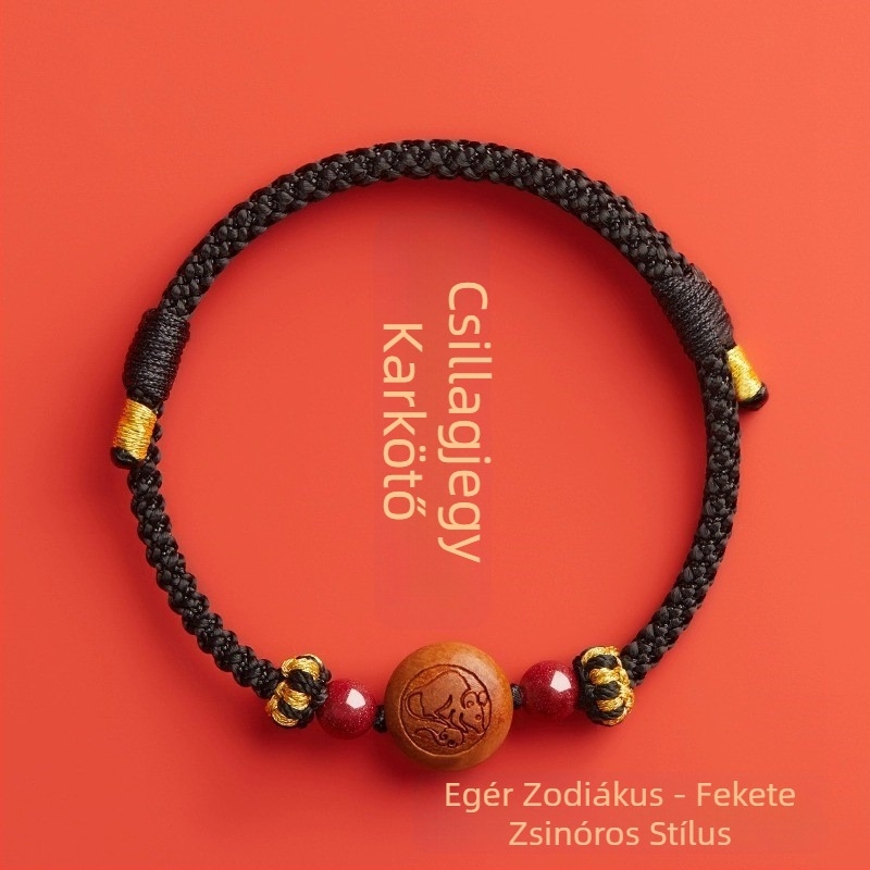 Gyermekeknek szánt cinnabar karkötő, kézzel kötött, etnikus stílus, állat/zodiákus motívum
