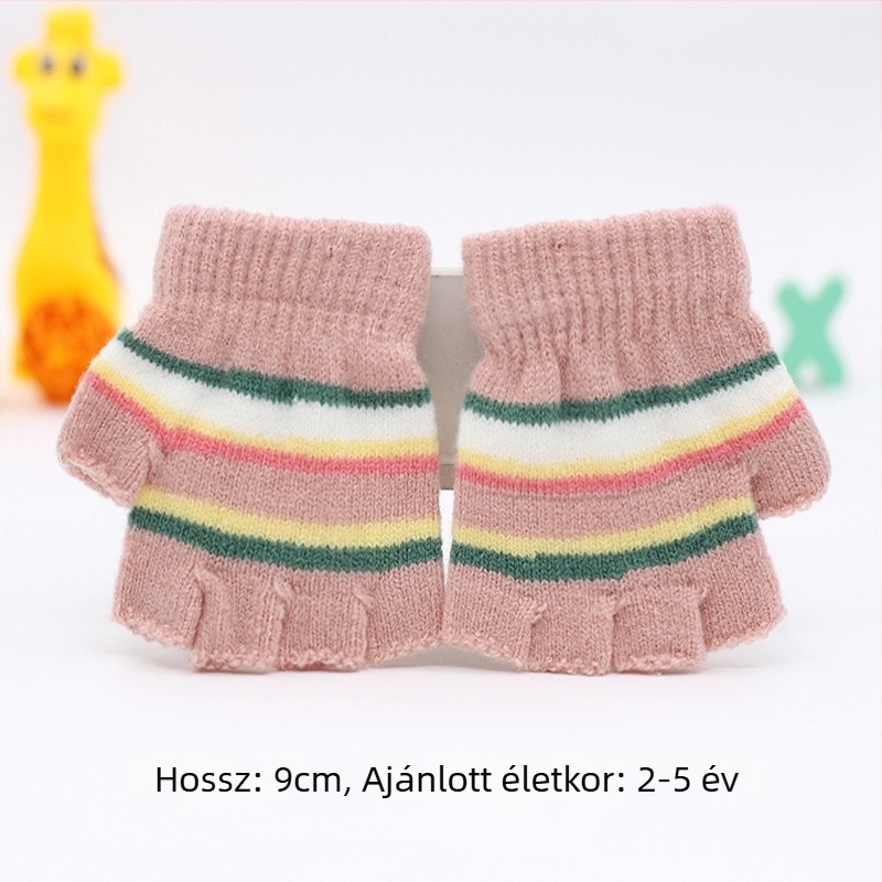 Kötött félujjú kesztyűk babáknak 0–3 éveseknek, csíkos, meleg téli, tavaszi és őszi szezonokra