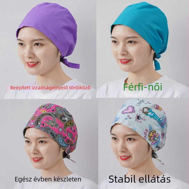 Uniszex sebészeti sapka, virágos poliészter-pamut anyagból, sík tetejű, peremmel, egész éves