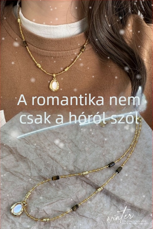 Természetes kristályból és félkőből készült nyaklánc, csiszolt felülettel, geometriai forma, vízhullám-stílusú lánc, medál mesterséges kristály