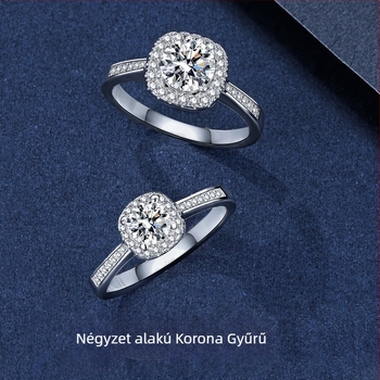 Genti Hong Moissanite gyűrű, négyszögletes foglalat, 925-ös ezüst 18K aranyozással, 0,50–3,00 ct