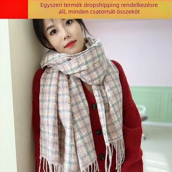 Kockás vastag sál télre, poliészter, meleg, weft-kötés, koreai stílusú utcai/Ins, 2024 tél