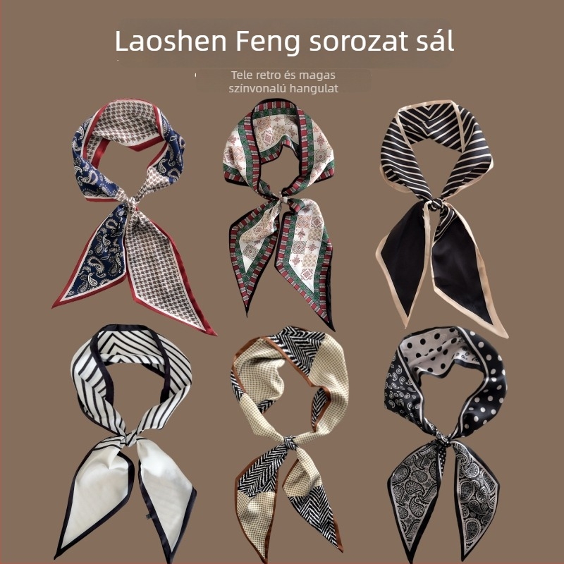 Hosszú chiffon sál - Old Money stílus, francia retro elegancia; twill szövés, poliészter anyag; 2025 tavasza