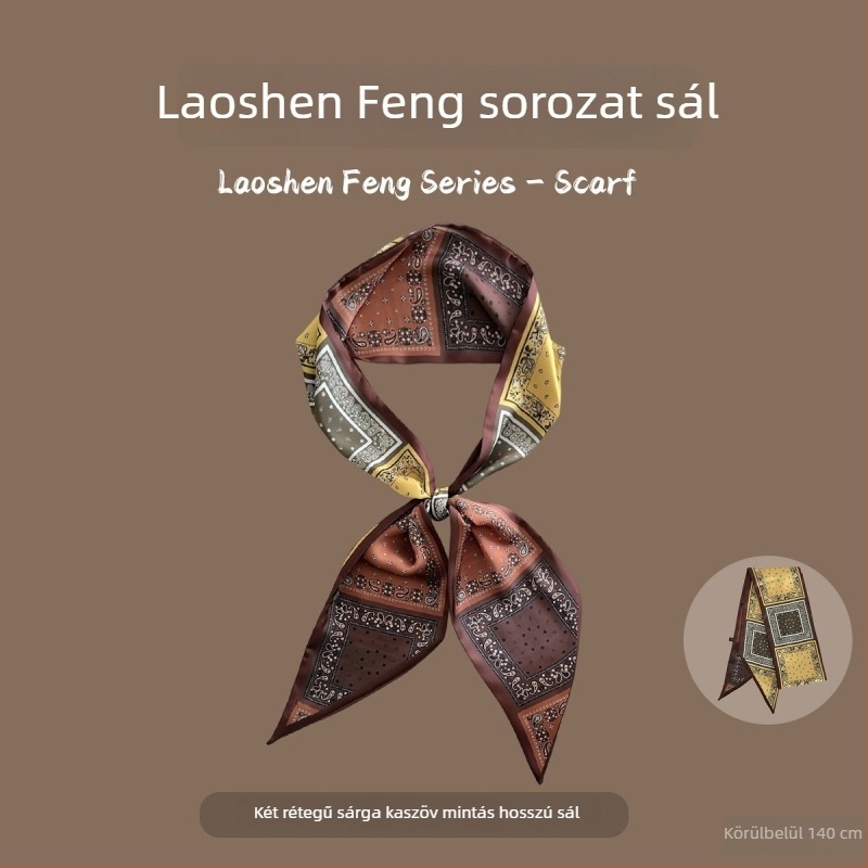 Hosszú chiffon sál - Old Money stílus, francia retro elegancia; twill szövés, poliészter anyag; 2025 tavasza