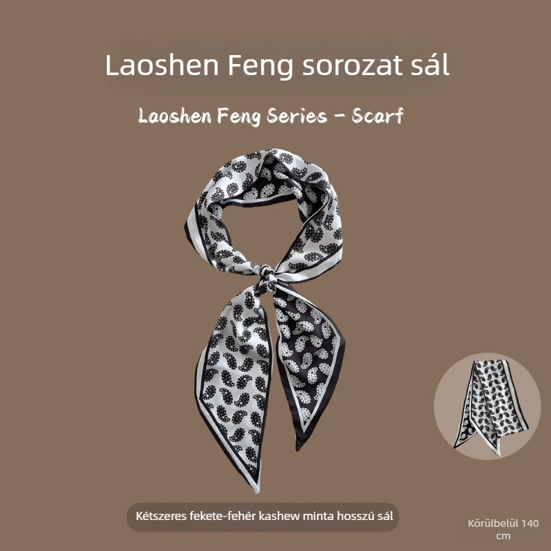 Hosszú chiffon sál - Old Money stílus, francia retro elegancia; twill szövés, poliészter anyag; 2025 tavasza