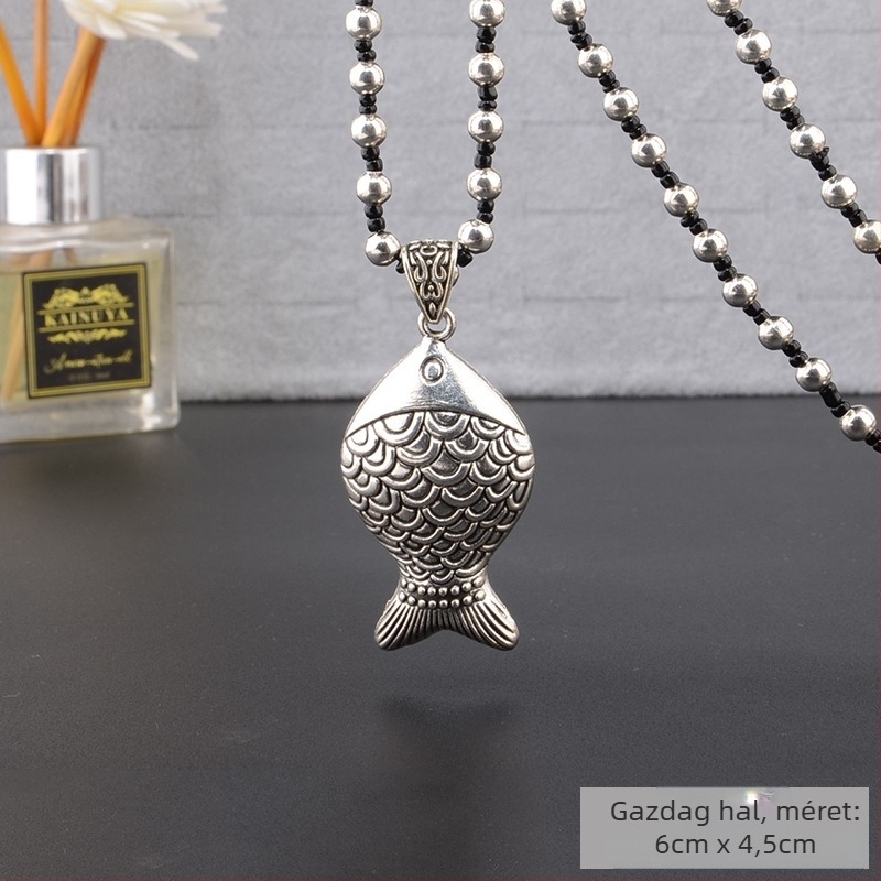 Ötvözetből készült pulóverlánc, hosszú nyaklánc bojtmedállal, retro etno stílus