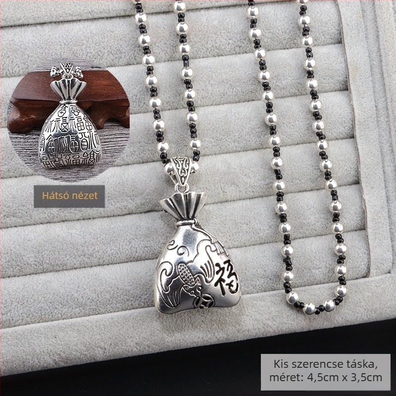 Ötvözetből készült pulóverlánc, hosszú nyaklánc bojtmedállal, retro etno stílus