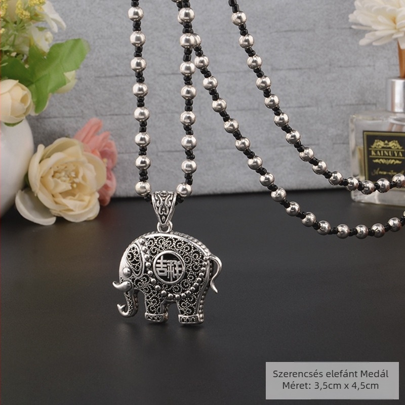 Ötvözetből készült pulóverlánc, hosszú nyaklánc bojtmedállal, retro etno stílus