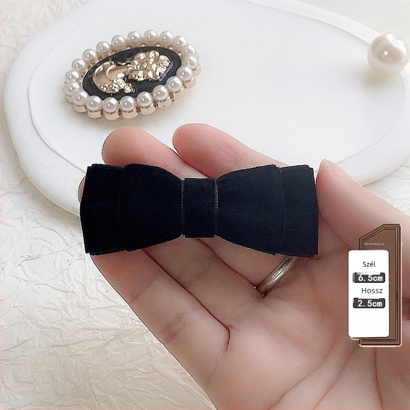 Fekete bársonyos gallérszalag - női brooch, koreai stílus, poliészter, flockolás, egyszínű mintázat