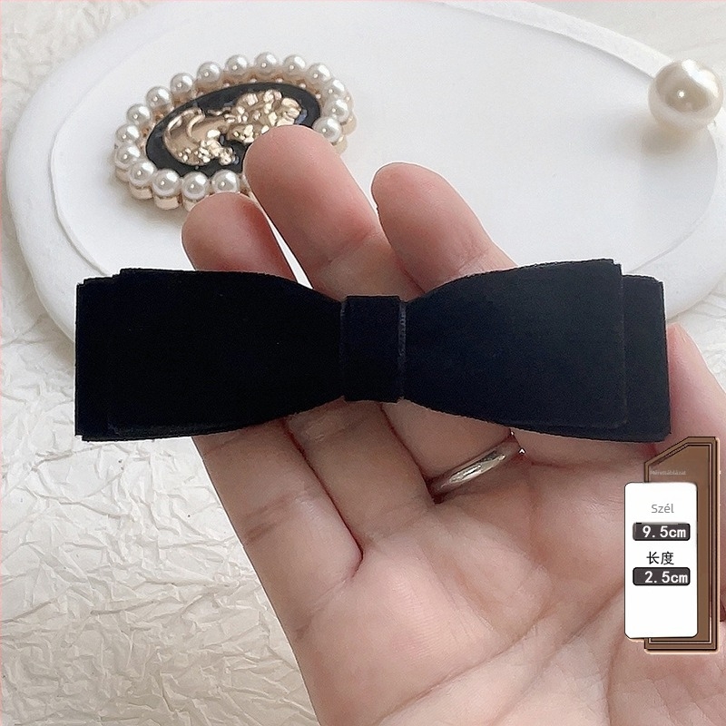 Fekete bársonyos gallérszalag - női brooch, koreai stílus, poliészter, flockolás, egyszínű mintázat