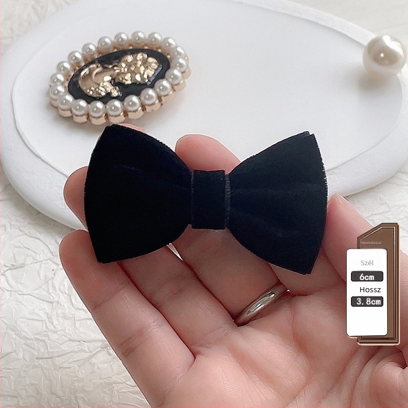 Fekete bársonyos gallérszalag - női brooch, koreai stílus, poliészter, flockolás, egyszínű mintázat