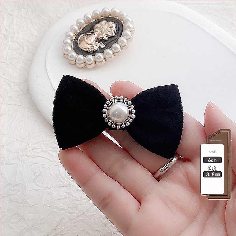 Fekete bársonyos gallérszalag - női brooch, koreai stílus, poliészter, flockolás, egyszínű mintázat