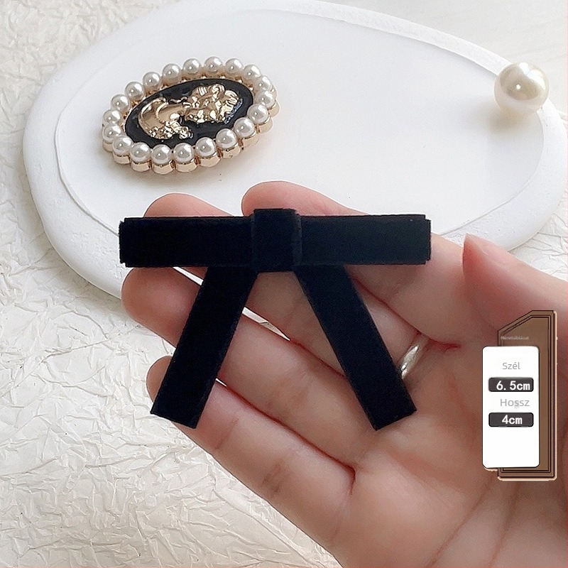 Fekete bársonyos gallérszalag - női brooch, koreai stílus, poliészter, flockolás, egyszínű mintázat