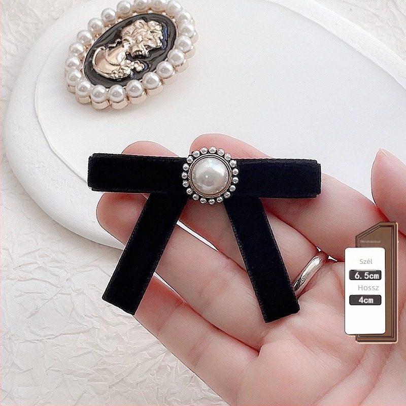 Fekete bársonyos gallérszalag - női brooch, koreai stílus, poliészter, flockolás, egyszínű mintázat