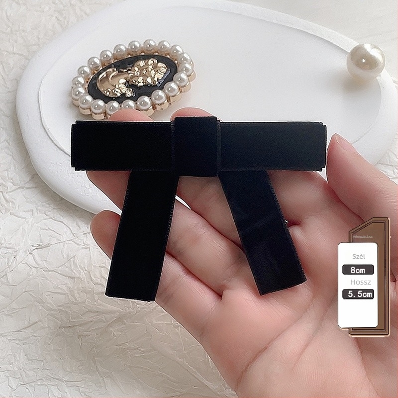 Fekete bársonyos gallérszalag - női brooch, koreai stílus, poliészter, flockolás, egyszínű mintázat