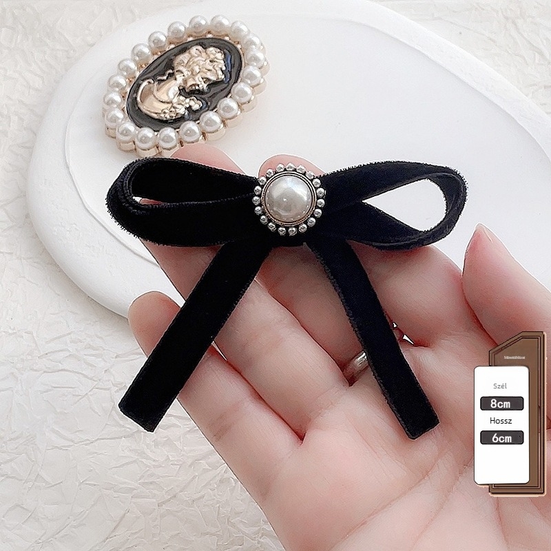 Fekete bársonyos gallérszalag - női brooch, koreai stílus, poliészter, flockolás, egyszínű mintázat