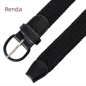 Uniszex szövött öv elasztikus kivitelben, PU imitált bőr csattal, tűcsattal, szélesség 2–4 cm