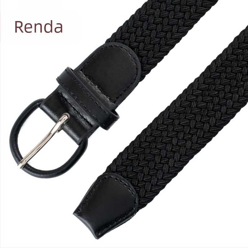 Uniszex szövött öv elasztikus kivitelben, PU imitált bőr csattal, tűcsattal, szélesség 2–4 cm