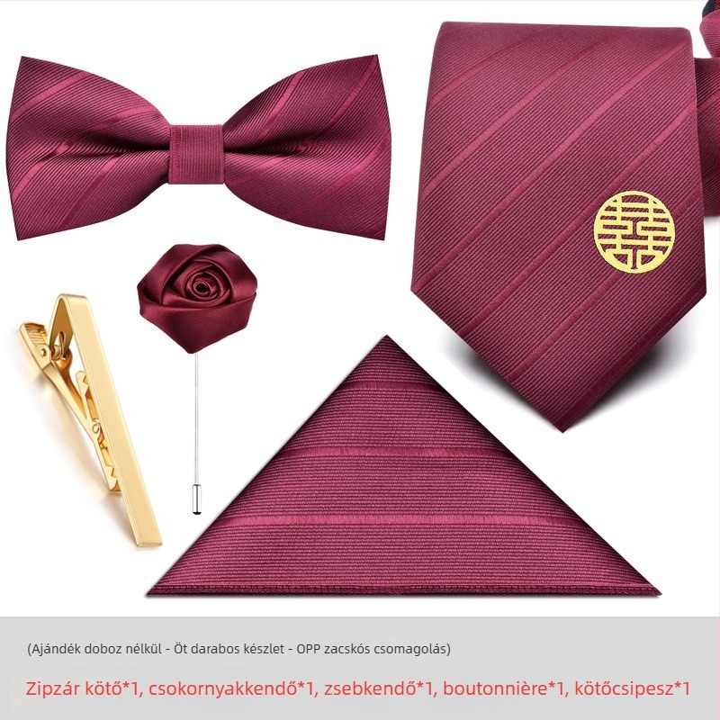 Férfi nyakkendő virágos díszítéssel – poliészter, csíkos minta, geometrikus stílus