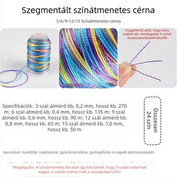 Gradiens színű, többszínű fonal DIY szövéséhez, 3/6/9/12/15 szál