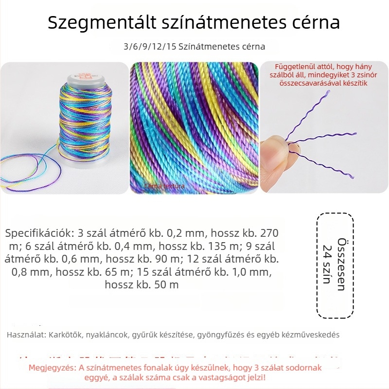 Gradiens színű, többszínű fonal DIY szövéséhez, 3/6/9/12/15 szál