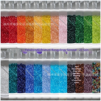 Áttetsző festett üveg rizsszemek, 2/3 mm, kézzel készített DIY hajtű díszítéshez