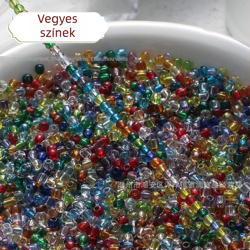 Áttetsző festett üveg rizsszemek, 2/3 mm, kézzel készített DIY hajtű díszítéshez