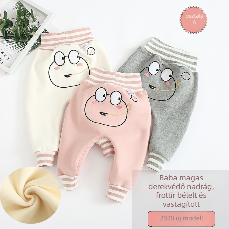 Rajzfilm mintás babanadrág, magas derekú, elasztikus öv, 95% pamut, Silver Fox velúr, vastag és meleg tavasszal-őszi-zimai szezonra