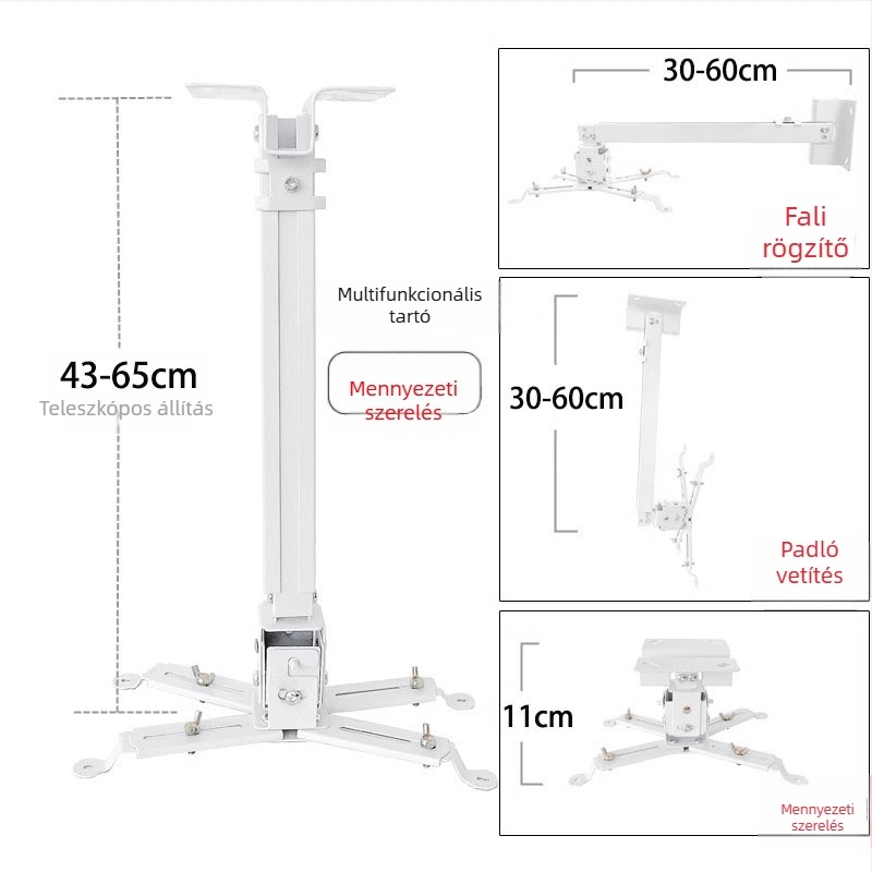 Teleszkópos univerzális projektor tartó mennyezetre, falra vagy padlóra – kompatibilis BenQ és Epson