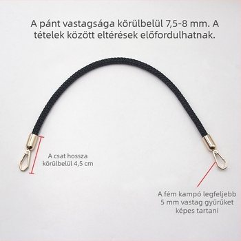 8 mm mikroszálas kötött táskaszíj – csuklópánt és vállpánt kapoccsal