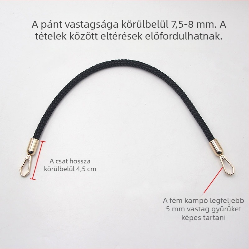 8 mm mikroszálas kötött táskaszíj – csuklópánt és vállpánt kapoccsal