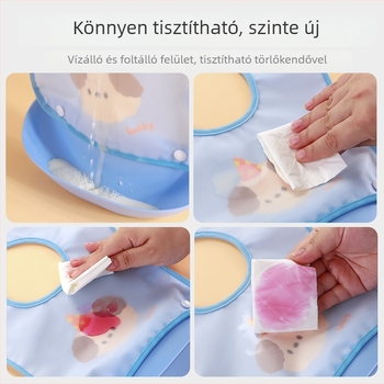 Vízálló etető kötény csecsemőknek, kettős használat, rajzolt minta, EVA + poliészter, 0–6 éveseknek