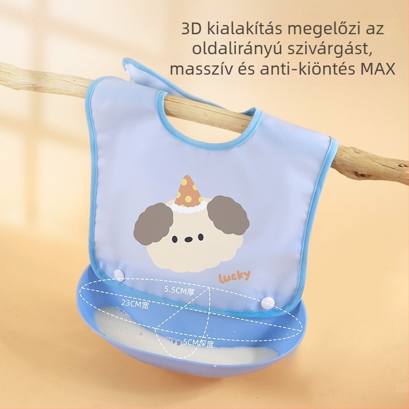 Vízálló etető kötény csecsemőknek, kettős használat, rajzolt minta, EVA + poliészter, 0–6 éveseknek